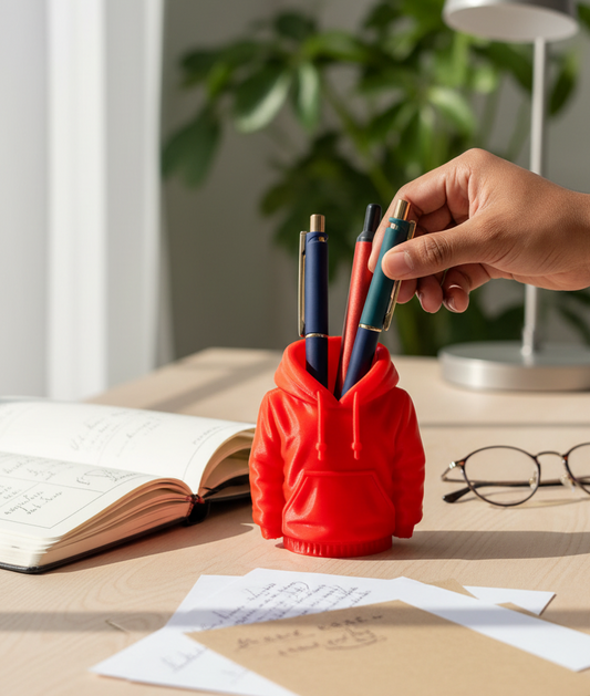 Creative hoodie style pen holder desk accessory