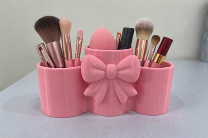 Cute Bow Makeup Organizer – Cosmetic Brush Holder & Vanity Storage Stand