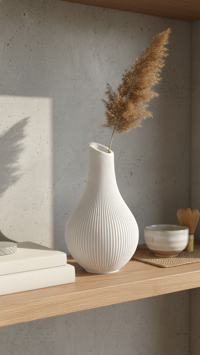 Ribbed Decorative Vase – Modern Table Decor for Living Room