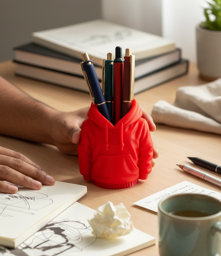 Hoodie pen stand desk organizer for office table