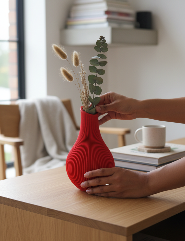 Modern ribbed decorative vase for home decor.
