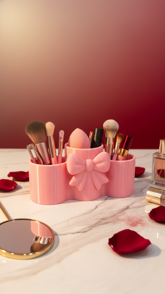 Cute Bow Makeup Organizer – Cosmetic Brush Holder & Vanity Storage Stand