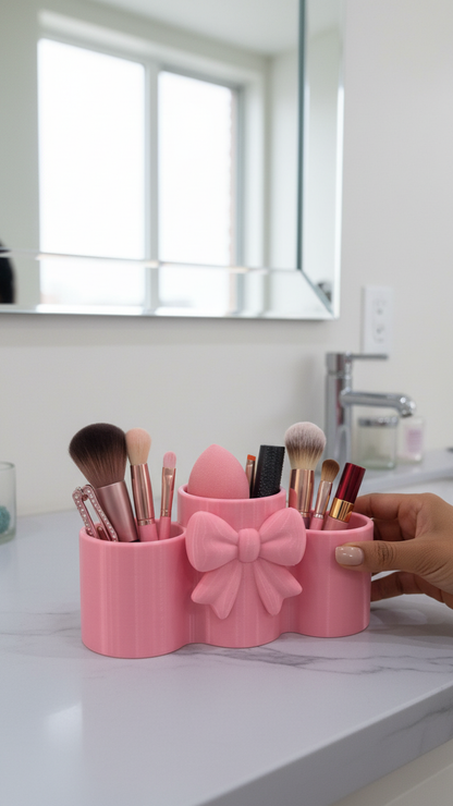 Cute Bow Makeup Organizer – Cosmetic Brush Holder & Vanity Storage Stand