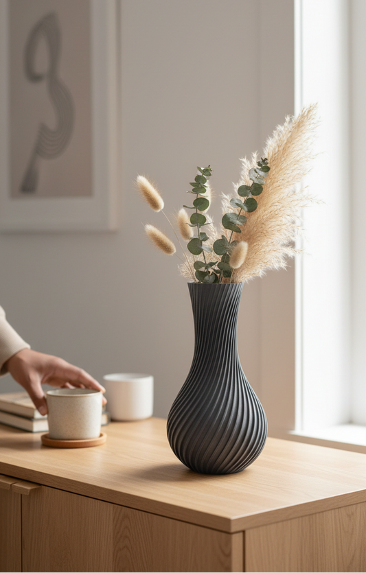 Spiral 3D printed decorative vase for living room